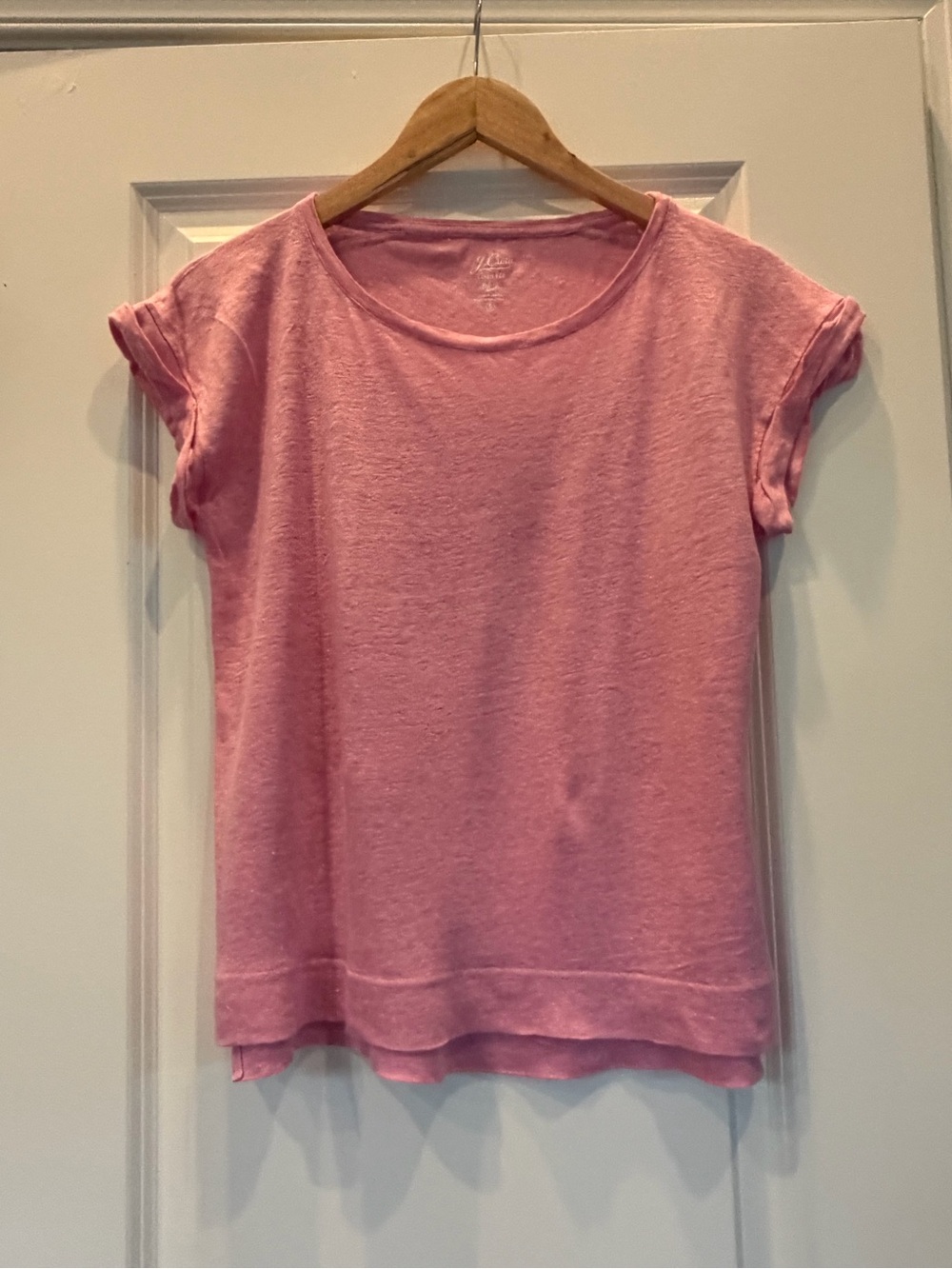 J Crew Women's Pink Short Sleeve Linen Tee